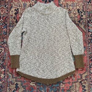 L.L. Bean White & Tan Turtleneck Tunic Sweater Cotton/Linen Blend size S